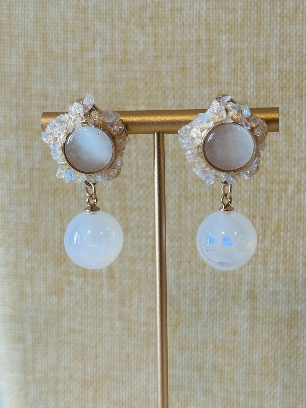 Fashion Jewelry Gold-Tone Iridescent White Drop Earrings